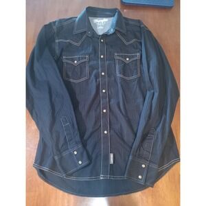 Wrangle Retro Premium Black Large Pearl Snap Western Shirt MVR532X